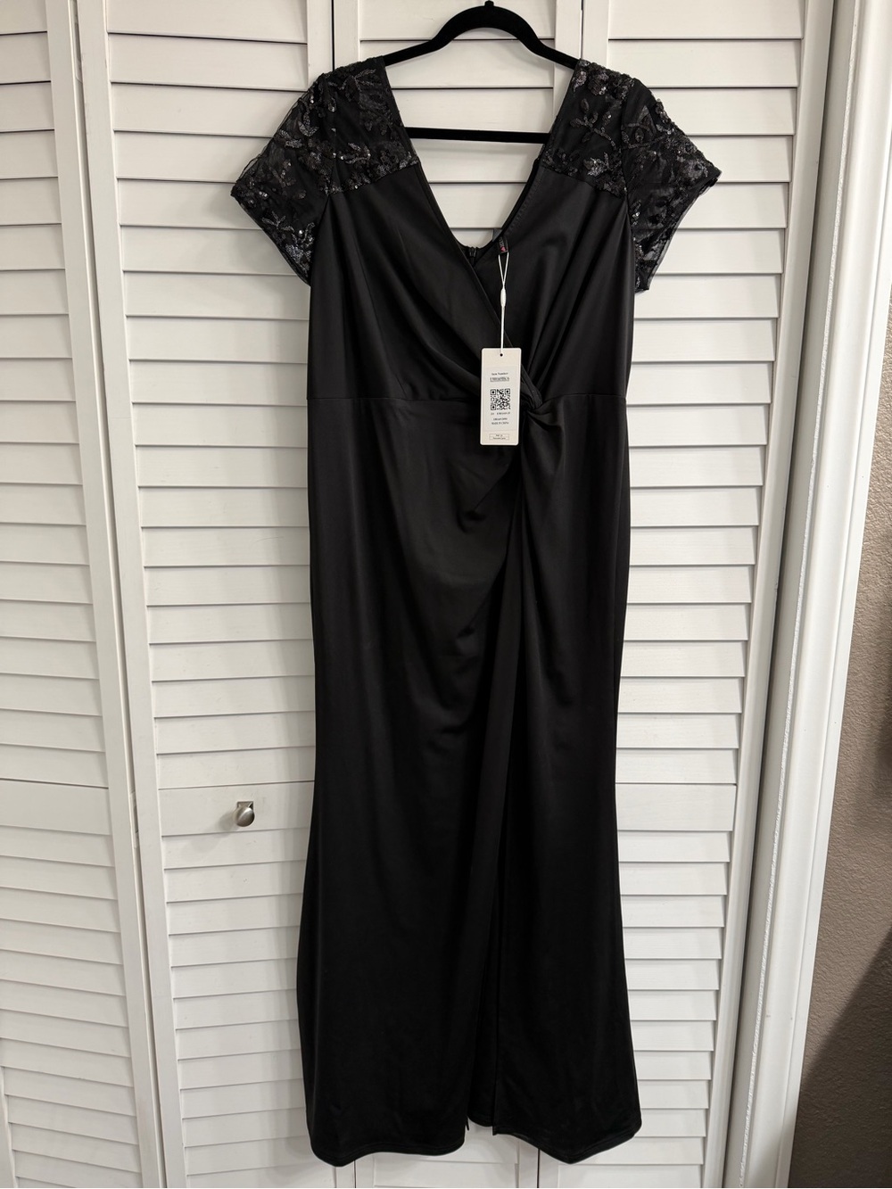 Ever Pretty Black Evening Gown with Sequin Cap Sleeves